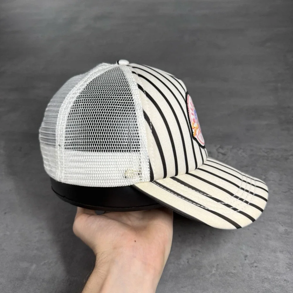 Billabong Snapback Hat Black Stripe Geometric Foam Mesh Trucker‎ Cap Surf Skate